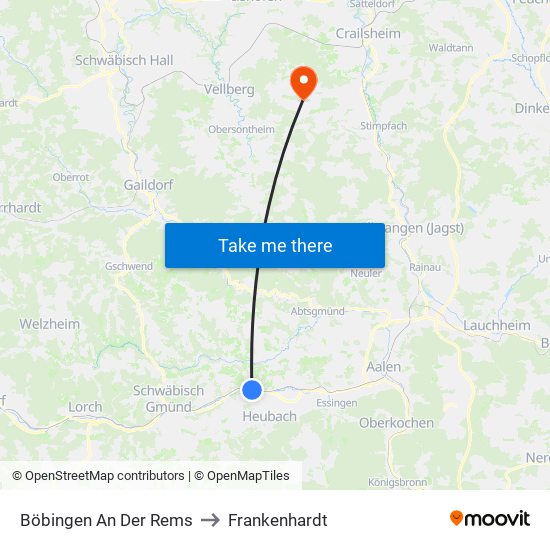 Böbingen An Der Rems to Frankenhardt map