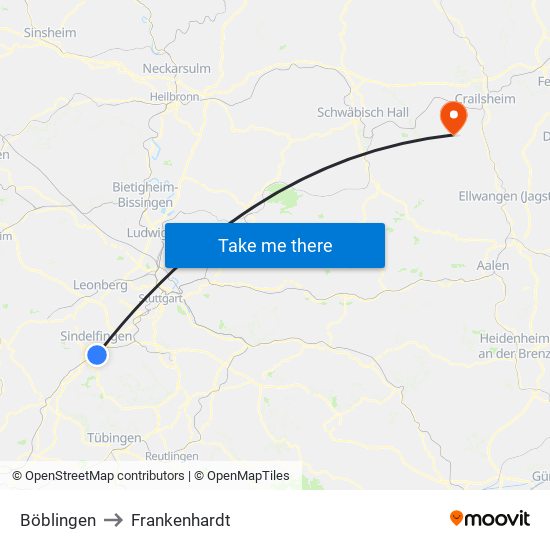 Böblingen to Frankenhardt map