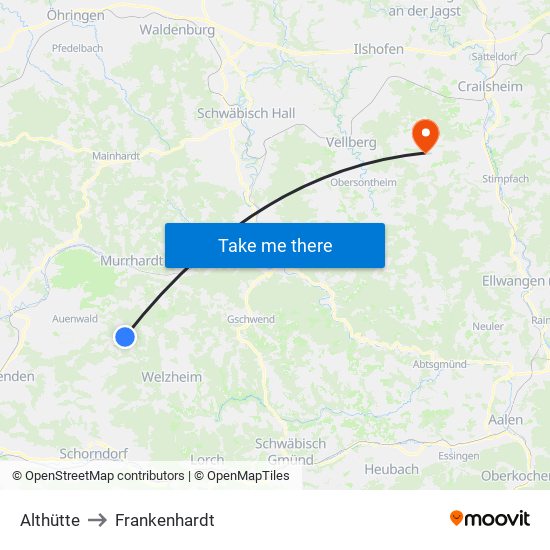 Althütte to Frankenhardt map