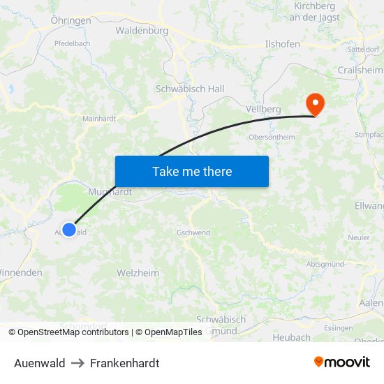 Auenwald to Frankenhardt map