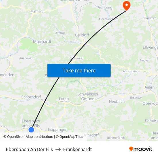 Ebersbach An Der Fils to Frankenhardt map