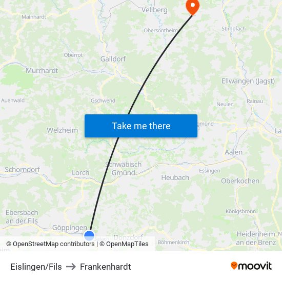 Eislingen/Fils to Frankenhardt map