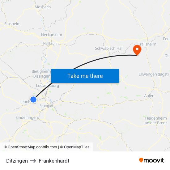 Ditzingen to Frankenhardt map