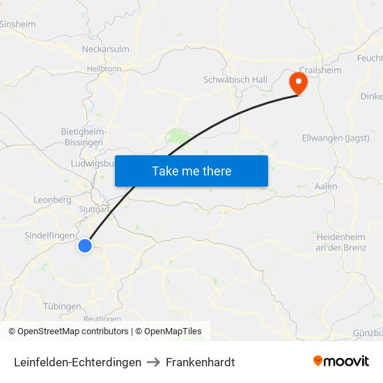 Leinfelden-Echterdingen to Frankenhardt map