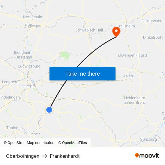 Oberboihingen to Frankenhardt map