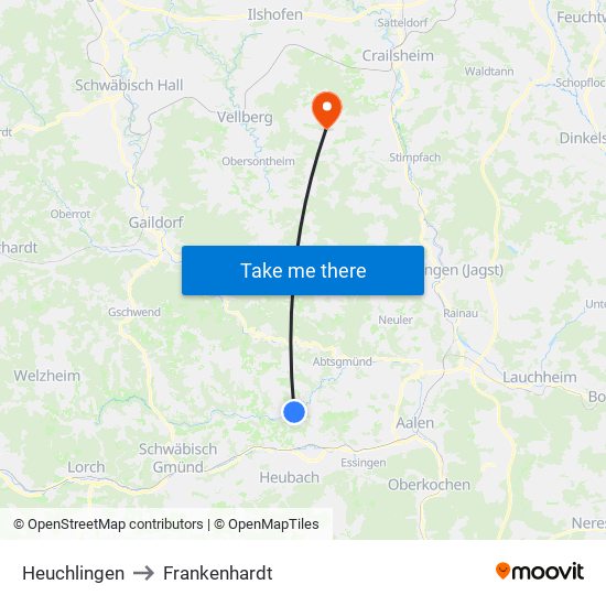 Heuchlingen to Frankenhardt map