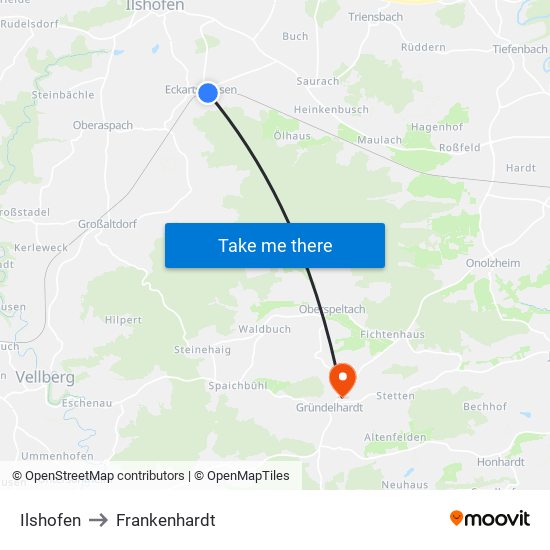 Ilshofen to Frankenhardt map