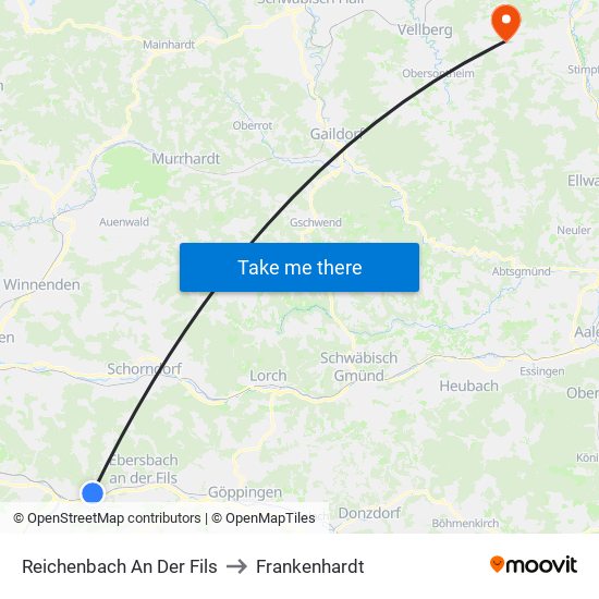 Reichenbach An Der Fils to Frankenhardt map