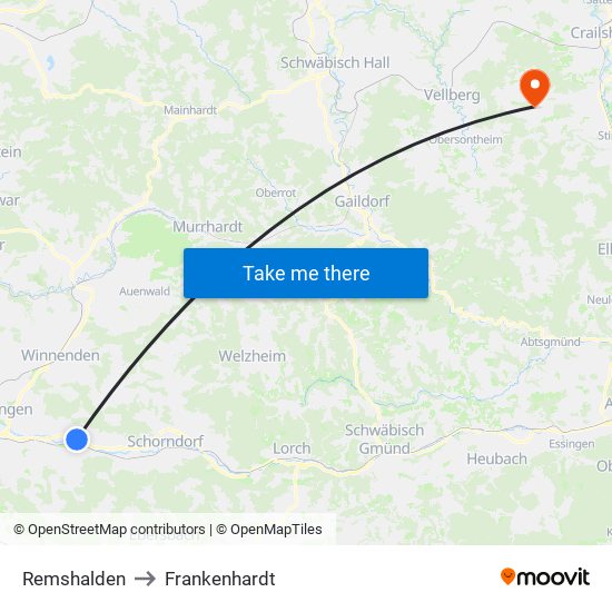 Remshalden to Frankenhardt map