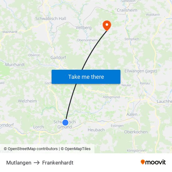 Mutlangen to Frankenhardt map