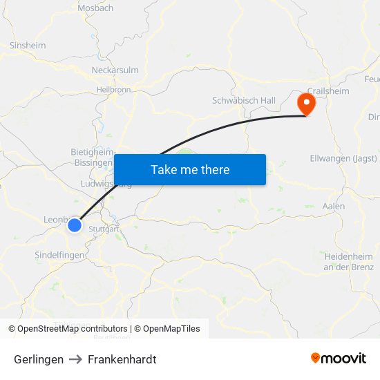 Gerlingen to Frankenhardt map