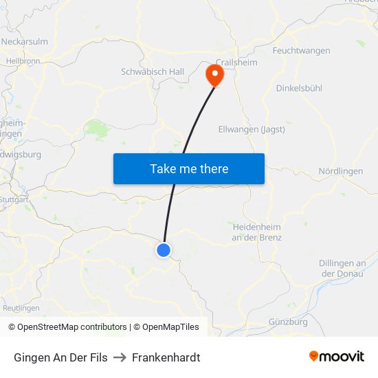 Gingen An Der Fils to Frankenhardt map