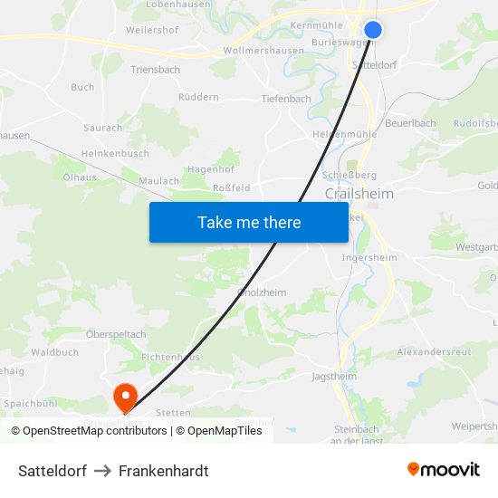 Satteldorf to Frankenhardt map