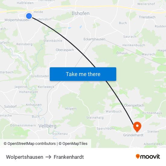 Wolpertshausen to Frankenhardt map