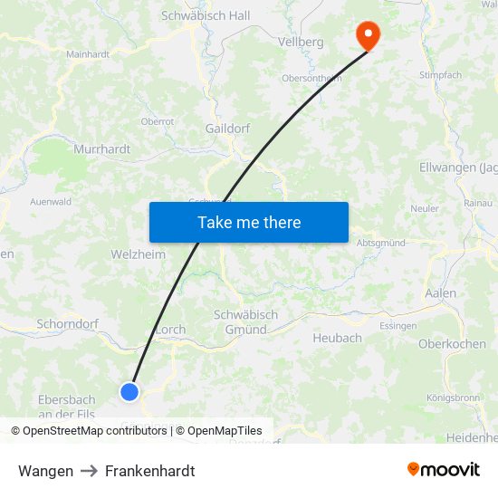 Wangen to Frankenhardt map