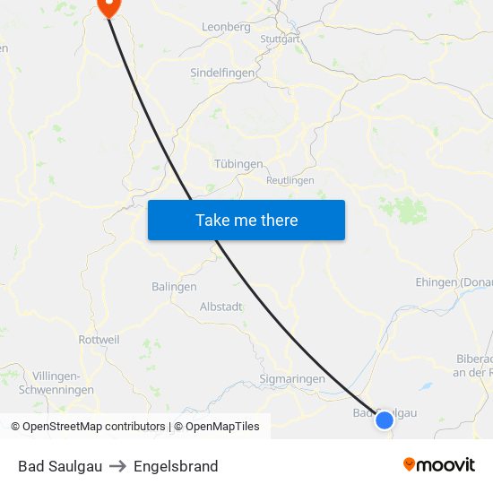 Bad Saulgau to Engelsbrand map