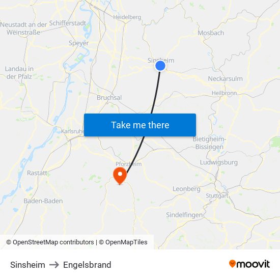 Sinsheim to Engelsbrand map