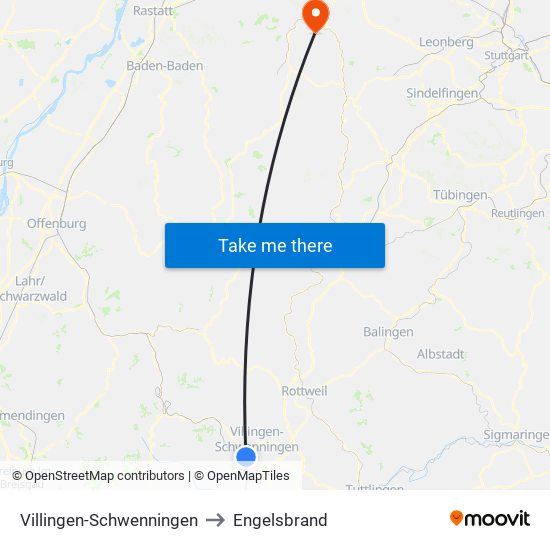 Villingen-Schwenningen to Engelsbrand map