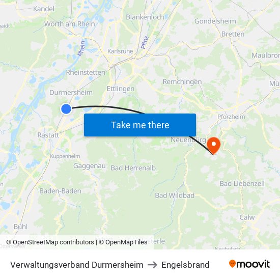 Verwaltungsverband Durmersheim to Engelsbrand map
