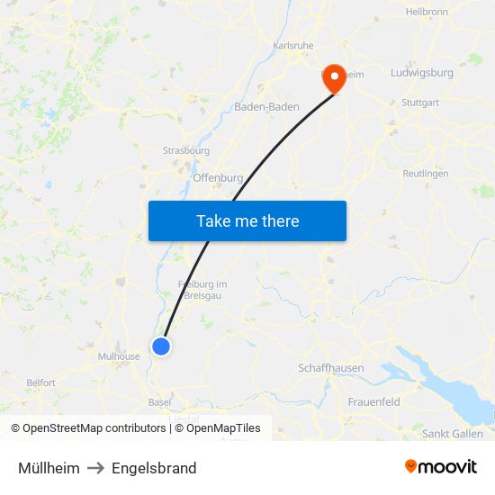 Müllheim to Engelsbrand map