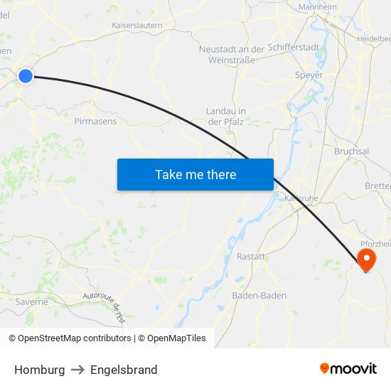 Homburg to Engelsbrand map