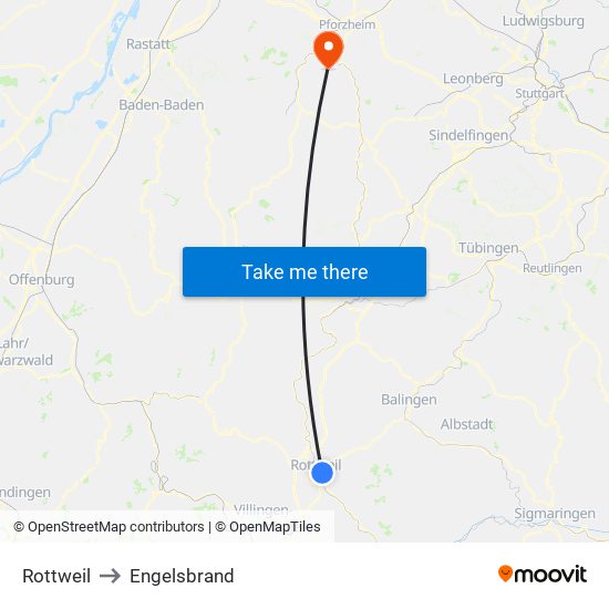 Rottweil to Engelsbrand map