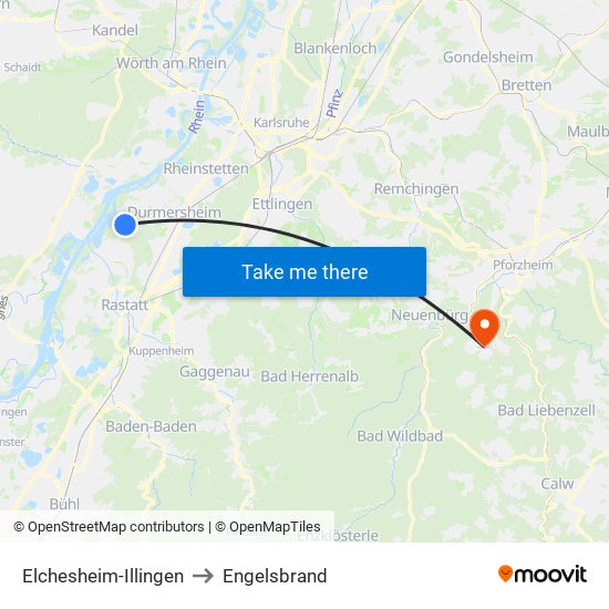 Elchesheim-Illingen to Engelsbrand map