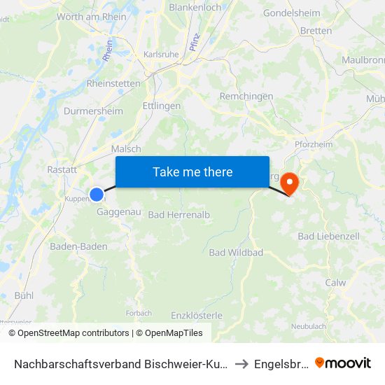 Nachbarschaftsverband Bischweier-Kuppenheim to Engelsbrand map