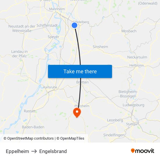 Eppelheim to Engelsbrand map