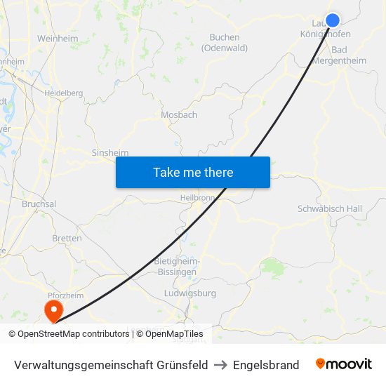 Verwaltungsgemeinschaft Grünsfeld to Engelsbrand map