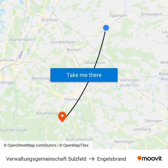 Verwaltungsgemeinschaft Sulzfeld to Engelsbrand map