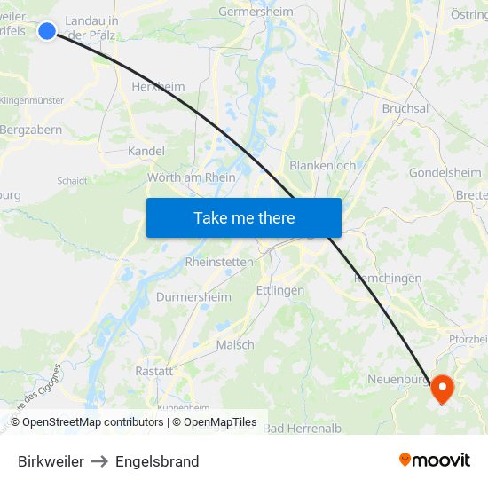 Birkweiler to Engelsbrand map