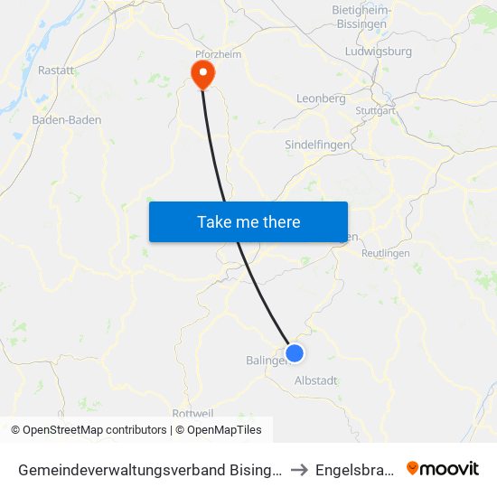 Gemeindeverwaltungsverband Bisingen to Engelsbrand map