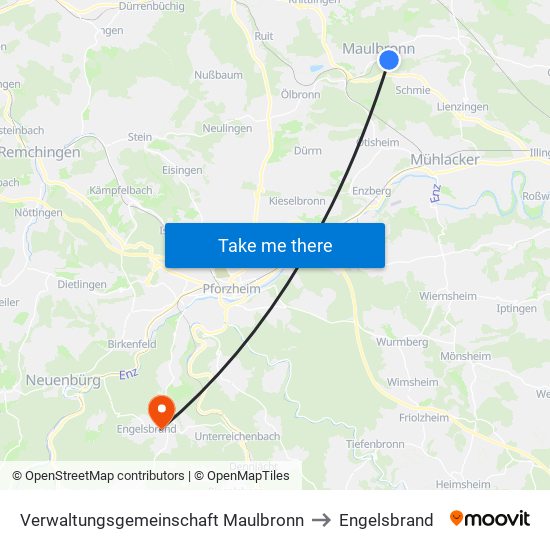 Verwaltungsgemeinschaft Maulbronn to Engelsbrand map