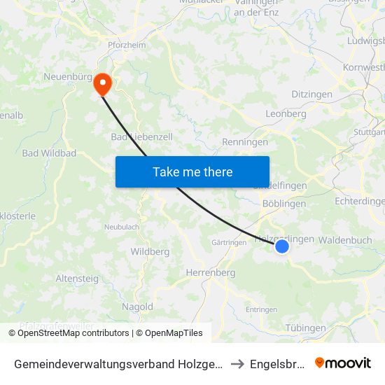 Gemeindeverwaltungsverband Holzgerlingen to Engelsbrand map