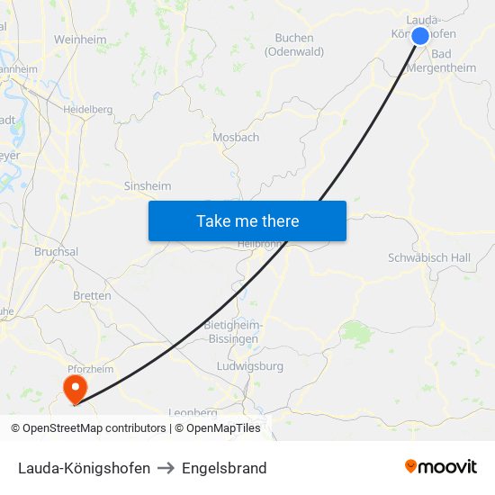 Lauda-Königshofen to Engelsbrand map