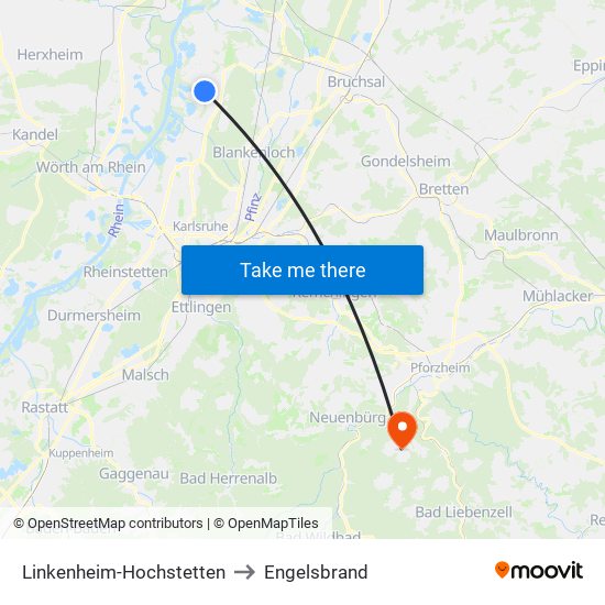 Linkenheim-Hochstetten to Engelsbrand map