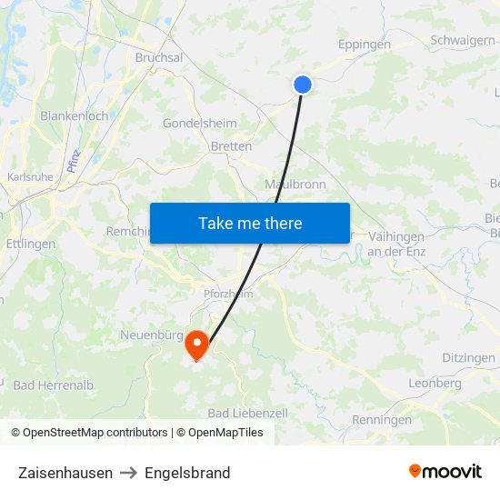 Zaisenhausen to Engelsbrand map