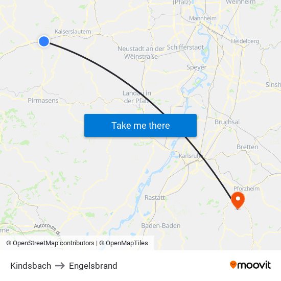 Kindsbach to Engelsbrand map
