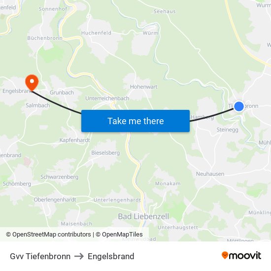 Gvv Tiefenbronn to Engelsbrand map