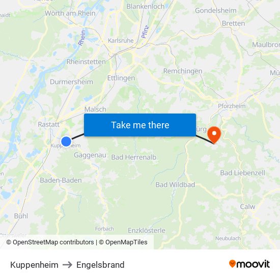 Kuppenheim to Engelsbrand map