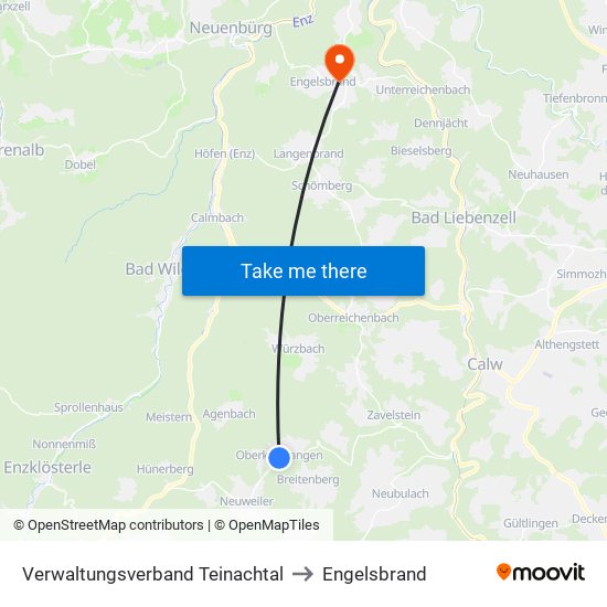 Verwaltungsverband Teinachtal to Engelsbrand map