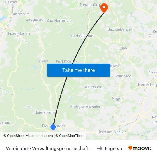 Vereinbarte Verwaltungsgemeinschaft Freudenstadt to Engelsbrand map