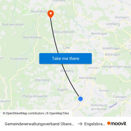 Gemeindeverwaltungsverband Oberes Gäu to Engelsbrand map
