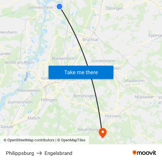 Philippsburg to Engelsbrand map