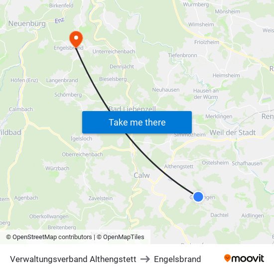 Verwaltungsverband Althengstett to Engelsbrand map