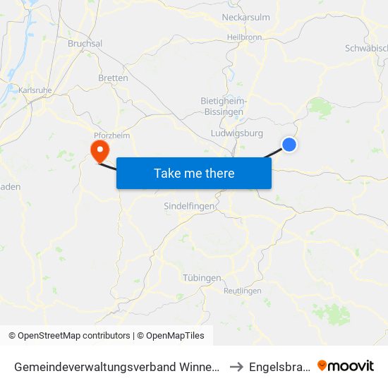 Gemeindeverwaltungsverband Winnenden to Engelsbrand map