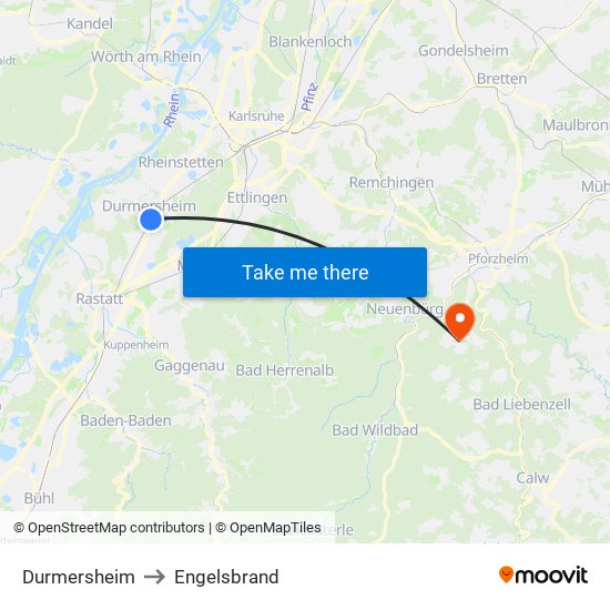 Durmersheim to Engelsbrand map