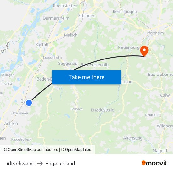 Altschweier to Engelsbrand map