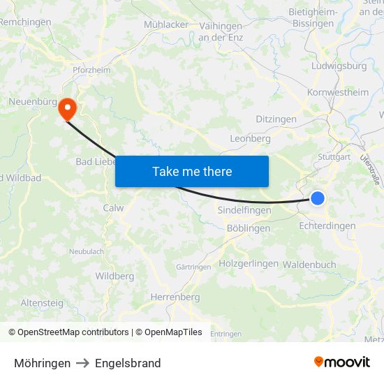 Möhringen to Engelsbrand map